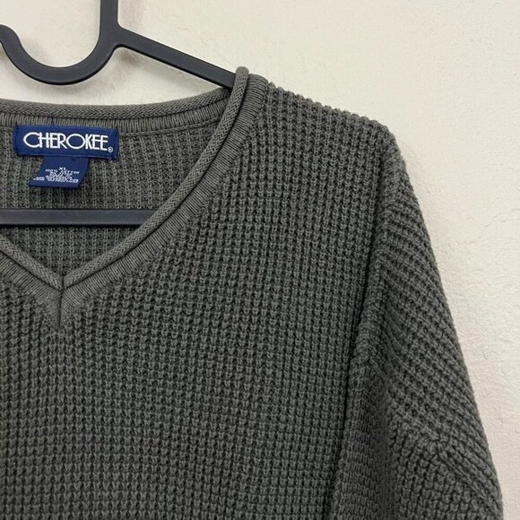 ashy green vintage 90s oversized essential basic vneck cotton knit sweater - Picture 4 of 8